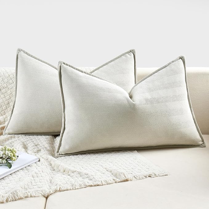 MIULEE Pack of 2 Christmas Cream Decorative Lumbar Pillow Covers 12x20 Inch Soft Chenille Luxurious Couch Throw Pillows Farmhouse Cushion Covers with Elegant Design for Sofa Bedroom Living Room Decor