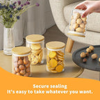 6 Piece Glass Storage Jars Set with Airtight Bamboo Lids and Labels,18.6oz/550ml Glass Spice Jars Food Storage Containers for Home Kitchen,Pantry, Tea, Sugar, Salt, Coffee, Flour, Herbs, Grains