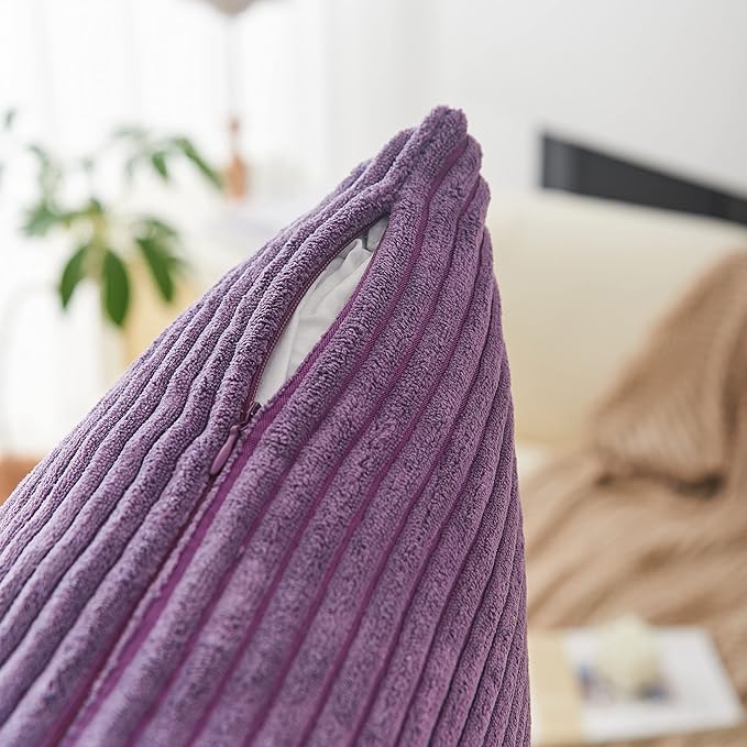 Home Brilliant Purple Pillow Covers 18x18 Striped Velvet Corduroy Decorative Throw Pillow Covers Set of 2 Throw Pillows for Couch Chair, 18 x 18 inch, Eggplant
