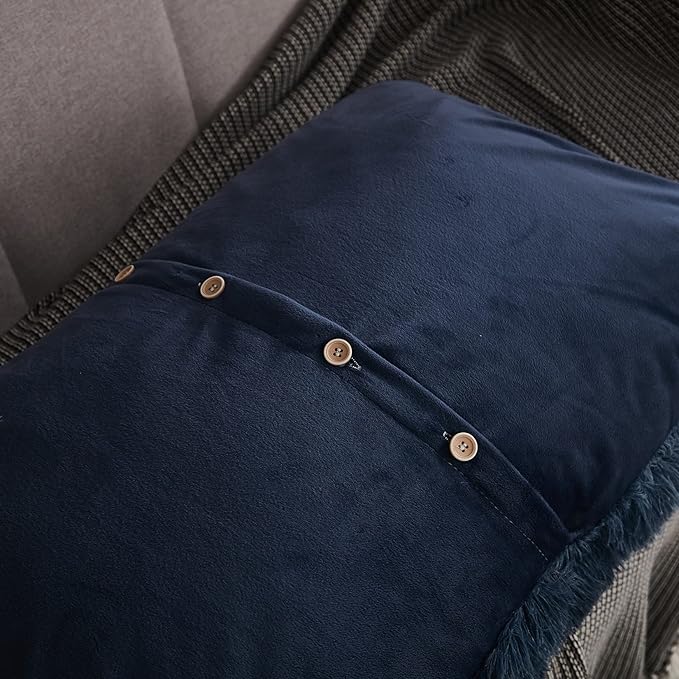 WERDIM Shaggy Faux Fur Pillowcases 2 Pack Button Closure Velvet Pillow Shams Standard/Queen Size (Tie Dye Navy, 20 X 26 Inches)