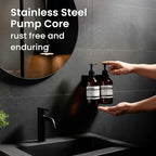 MaisoNovo Shampoo and Conditioner Dispenser - Shower Soap Dispenser Wall Mounted - 16.9 fl oz Set of 2 Amber Plastic Bottles Black Pump - Shampoo Dispenser, Shower Dispenser 2 Chamber No Drill