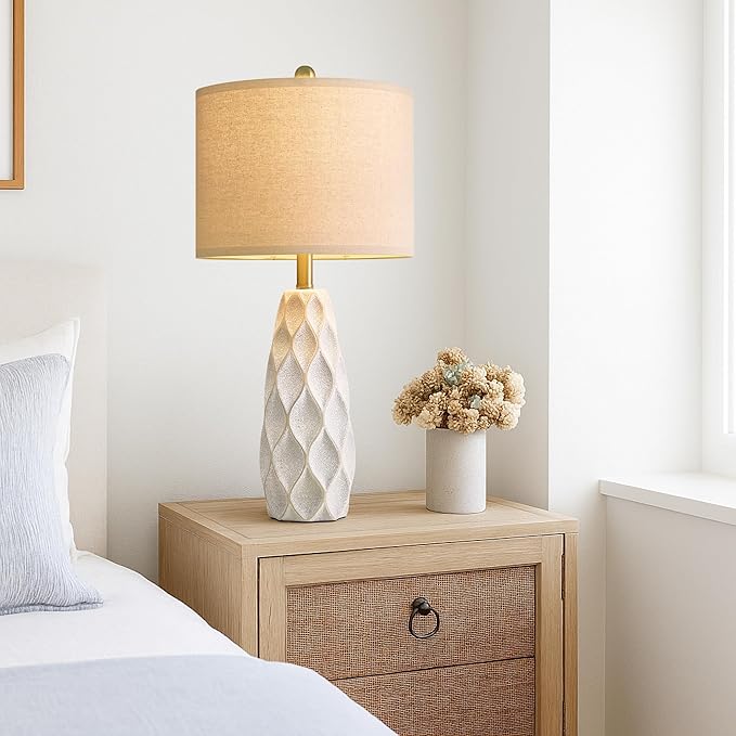 27.5" Ceramic Table Lamps for Living Room Bedroom Lamps Set of 2 Modern Boho Bedside Lamps Night Stands Farmhouse Vintage Large Nightstand Lamp Reading Light Home Office Dorm Desk Deco Gifts, White