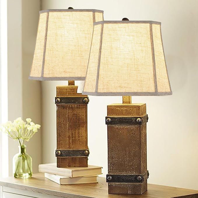 GO&SO 13 Inch Square Lamp Shades Medium,2 Pack Beige Linen Table Lamp Shade 10" × 13"× 10.5" (Spider) Modern Cut Corners Replacement Lampshade for Medium Table & Floor Lamps, Easy Assembly