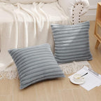 Pallene Faux Fur Plush Throw Pillow Covers 24x24 Set of 2, Luxury Soft Fluffy Striped Decorative Pillow Covers for Sofa, Couch, Living Room, Grey