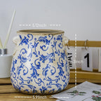 Vintage Blue Ceramic Ice Crack Glaze Flower Pot with Drainage Holes and With Handle, Country Rustic Planters for Indoor and Outdoor,Tuscan Decor,Home,Living Room, Garden Decor, Gardening Gift (Blue)