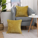 decorUhome Chenille Soft Throw Pillow Covers 18x18 Set of 2, Farmhouse Velvet Neutral Decorative Euro Pillow Covers with Stitched Edge for Couch Sofa Bed Home Decor, Mineral Yellow