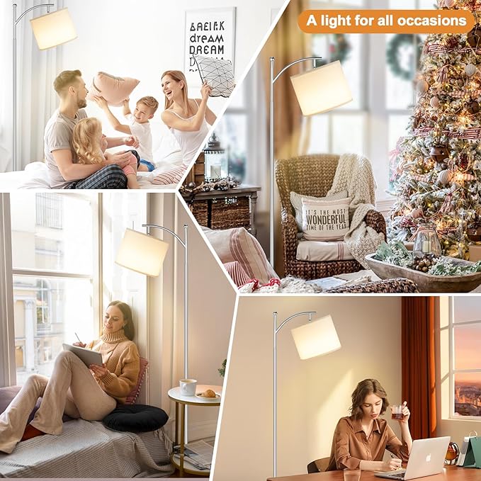 60" Floor Lamps with Remote Control & Bulb, Colors Temperature & Brightness Adjustable, White Shade & Silver Pole