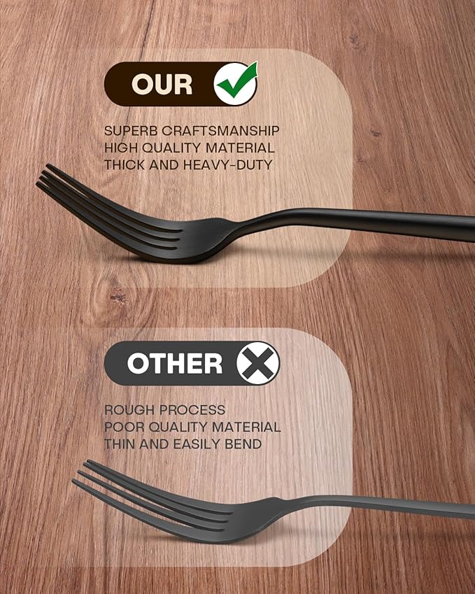 Stapava 60-Piece Matte Black Silverware Set, Stainless Steel Flatware Set for 12, Satin Finish Tableware Cutlery Utensils Set, Include Forks Spoons and Knives Set for Home Restaurant, Dishwasher Safe