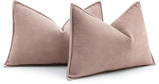 MIULEE Pack of 2 Blush Pink Decorative Lumbar Pillow Covers 12x20 Inch Soft Chenille Luxurious Couch Throw Pillows Farmhouse Cushion Covers with Elegant Design for Sofa Bedroom Living Room Home Decor