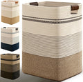 Laundry Hamper, 95L Tall Laundry Basket with Leather Handles, Rectangle Large Clothes Hamper for Organizing, Cotton Woven Laundry Baskets Storage Hampers for Bedroom, Nursery, Living Room