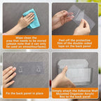 Domensi 4 Pcs Adhesive Acrylic Wall Mounted Organizer for Cabinet Plastic Wall Mount Basket Adhesive Shelf Without Drilling for Pantry Bathroom Shower Laundry Kitchen Inside of Cabinet Door