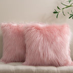 PHANTOSCOPE Pack of 2 Faux Fur Throw Pillow Covers Cushion Covers Luxury Soft Decorative Pillowcase Fuzzy Pillow Covers for Bed/Couch, Pink 18 x 18 Inches