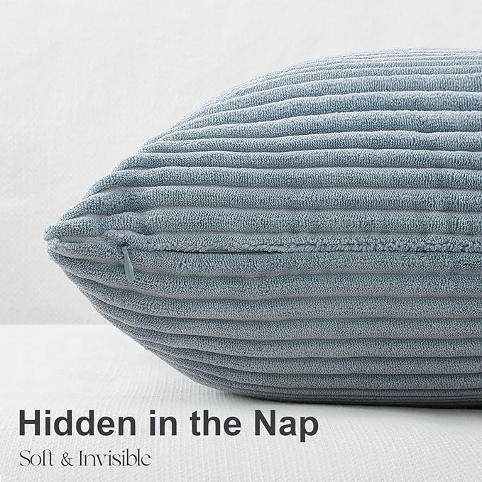 Topfinel Decorative Blue Throw Pillow Covers Set of 4,Boho Velvet Blue Gray Cushion Covers with Striped Corduroy,Soft Accent Pillowcases for Couch,Bed,Living Room Home Decor 16×16 Inch