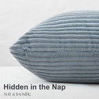 Topfinel Blue Pillow Covers 18 x 18,Western Velvet Blue Gray Throw Pillow Covers Set of 4 with Striped Corduroy,Boho Soft Accent Pillowcases for Couch,Bed,Living Room Home Decor