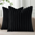 Pallene Faux Fur Plush Throw Pillow Covers 22x22 Set of 2, Luxury Soft Fluffy Striped Decorative Pillow Covers for Sofa, Couch, Living Room, Black