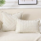 decorUhome Decorative Cream White Fall Throw Pillow Covers 12x20 Set of 2 with Splicing, Boho Lumbar Soft Neutral Corduroy Broadside Twill Pillow Covers for Couch Bed Sofa Living Room
