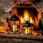 Lanterns Decorative Indoor Outdoor 15" 11" Set of 2 Lantern Decor Black Metal Candle Lanterns with Flameless Candles, Outdoor Lanterns for Porch Patio Wedding Mantle Home Decor