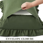 KKJIAF Ruffle Pillow Cases Standard Size Set of 2, Ruffled Pillow Covers with Envelope Closure, Wrinkle Resistant Pillowcases 20" x 26", Ruffled Pillow Shams, Olive Green
