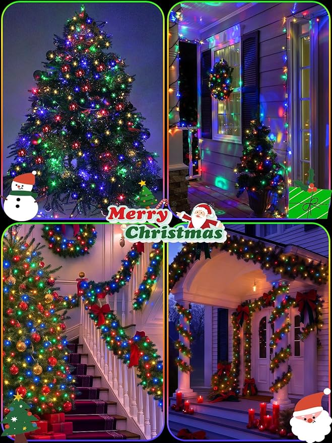 4 Pack Battery Operated Christmas Lights with Timer, 132FT 400 LED Waterproof Battery Twinkle Light, 8 Modes Green Wire Fairy Light for Indoor & Outdoor Bedroom Tree Christmas Decorations (Multicolor)