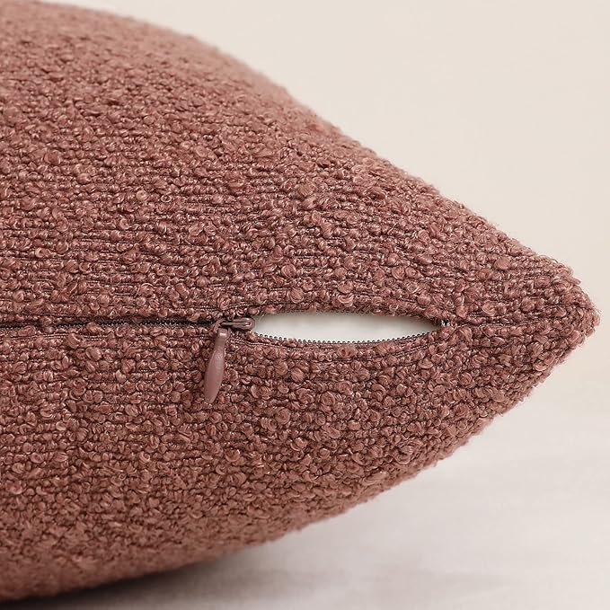 Jeneoo Dusty Rose Decorative Square Thick Accent Throw Pillow Covers Fine Textured Boucle Couch Cushion Case for Livingroom Sofa Decor, Set of 2, 20 x 20 Inch