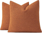 MIULEE 18x18 Inch Decorative Pillow Covers for Couch Bed Set of 2 Textured Boucle Neutral Winter Throw Pillows Orange Accent Solid Cushion Pillowcases Sofa Livingroom Home Decor
