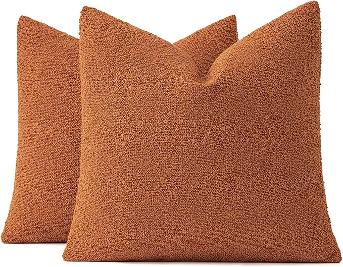 MIULEE 18x18 Inch Decorative Pillow Covers for Couch Bed Set of 2 Textured Boucle Neutral Winter Throw Pillows Orange Accent Solid Cushion Pillowcases Sofa Livingroom Home Decor