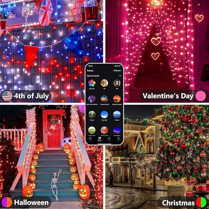 YIQU Smart Color Changing Halloween Lights, 66 FT 200 LED RGB Christmas String Lights with Remote App Control & Timer, Music Sync Multiple Modes Twinkle Light Waterproof Indoor Outdoor Decor