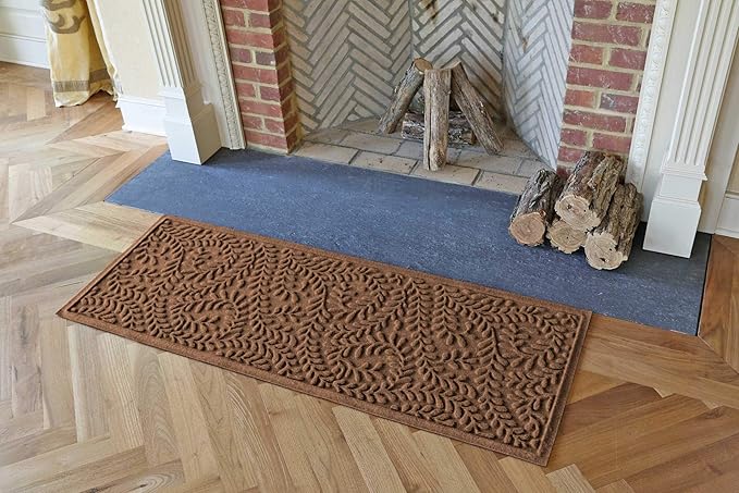 WaterHog Indoor/Outdoor Door Mat, 2' x 5', Made in USA, Durable, Skid-Resistant Front Door Rug, Decorative, Water-Trapping & Heavy-Duty Entryway Floor Mat For Your Home, Boxwood Collection, Dark Brown