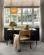ALOADECOR 77" 1-Light Matte Black Arc Floor Lamp with Hand-Woven Bamboo Shade and Marble Base Farmhouse Rattan Floor Lamp for Living Room Dining Room Bedroom