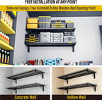 2pack-1.3x4ft Adjustable Rail Type Folding Storage Rack Shelf, Suitable for Garage, Storage Room, kitchens Wall Shelf Garage Storage Rack Floating Shelves, Wall Mounted Folding Table(2pcs-Black)