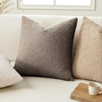 ANRODUO Pack of 2 Textured Boucle Throw Pillow Covers Soft Brown Decorative Accent Solid Pillow Cases Cozy Modern Couch Cushion Case for Chair Sofa Bedroom Living Room Home Decor, 20 x 20 Inch