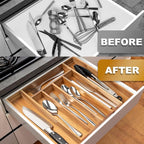 Expandable Utensil Organizer Silverware Organizer for Kitchen Adjustable Utensils Holder Acacia Large Flatware Silverware Cutlery in Drawer (7 Slot, Acacia)
