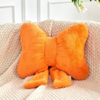 Bow Pillow, Soft Bow Decorative Pillows with Faux Rabbit Fur, Cute Bow Throw Pillows, Aesthetic Home Decor Bow Shaped Plush Pillow for Bedroom Sofa Couch (Orange, Large-16 Inch)