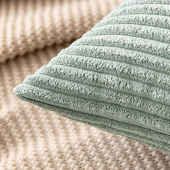 MIULEE Pack of 2 Corduroy Soft Soild Decorative Square Throw Pillow Covers Set Cushion Cases Pillowcases for Sofa Bedroom Couch 18 x 18 Inch Greyish Green