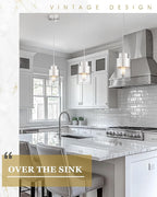 2-Pack Pendant Lights Kitchen Island, Brushed Nickel Dual Shade Hanging Lights Fixtures with Metal and Clear Glass, Kitchen Pendant Lighting Over Island for Dining Room, AD-24022-1P2-SN