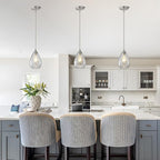 Brushed Nickel Pendant Lights Kitchen Island 2 Pack, Modern Glass Pendant Light Fixtures with Hammered Glass and Rods, Adjustable Small Hanging Light for Kitchen Sink Dining Room Bathroom