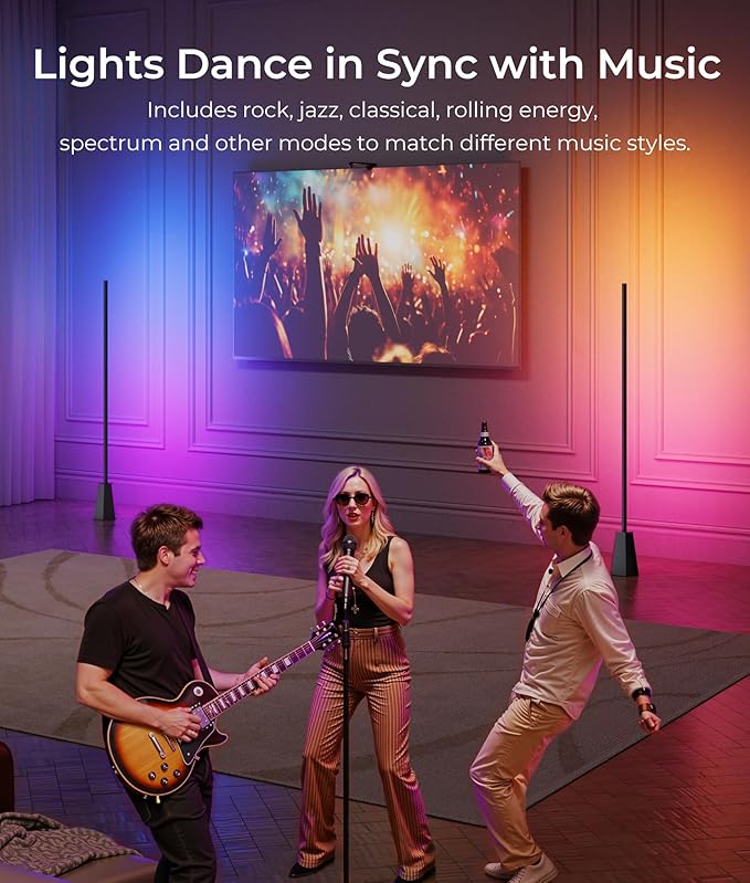 Corner Floor Lamp, RGBCW Smart Floor Lamp, 16 Million Colors, Music Sync, 1500lm, 2700-6500K, LED Corner Lamp with Alexa & Google Compatible, Led Floor Lamps for Living Room Bedroom Gaming