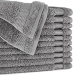 BIOWEAVES 100% Organic Cotton 700 GSM Plush Washcloths 13" x 13" GOTS Certified - Light Grey, Pack of 12
