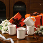 GZG 18 oz Coffee Mugs Set of 4, Modern Ceramic Coffee Cups Set with Handle, Large Coffee Mugs for Tea, Latte, Milk, Cocoa, Rustic Matte Glaze, Microwave & Dishwasher Safe(Cream Mist)