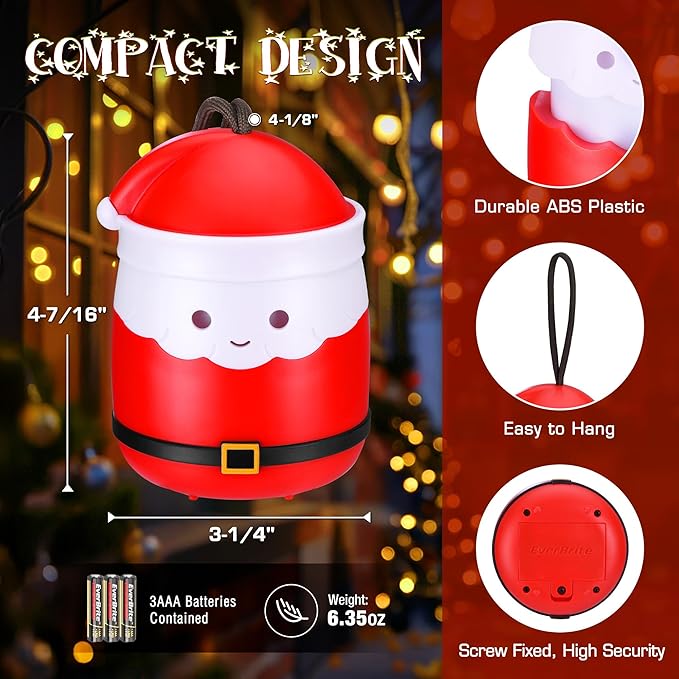 Christmas Gift EverBrite Santa Claus Lantern 3 Pack, 5 Light Modes Holiday Decoration Presents for Women and Men, AAA Batteries Contained Stocking Stuffers, Christmas Lights Indoor & Outdoor