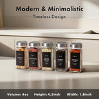 Glass Spice Jars with Labels and Steel Lids (24 x 4oz) Spice Containers with 240 Label, Steel Funnel, Shaker Inserts, Empty Square Seasoning Organizer for Spice Rack, Cabinet, Drawer