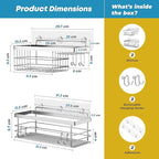 KESOL Shower Caddy and Soap Dish with Hooks Shower Shelf Organizer, No Drilling Adhesive Wall Mounted Bathroom Shelf, Rustproof SUS304 Stainless Steel (2 Pack), Silver