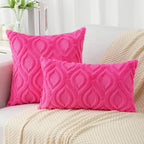 decorUhome Fall Throw Pillow Covers 22x22 Inch Set of 2, Soft Plush Decorative Faux Fur Hot Pink Solid Couch Pillow Covers, Accent Farmhouse Neutral Square Euro Pillow Cases for Sofa Bed Living Room