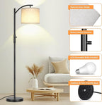 Dimmable Floor Lamp, Arc Floor Lamps for Living Room, Stepless Dimming Modern Standing Lamp with Linen Shade, Tall Lamp for Bedroom Office Dining Room- Black