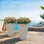 20" Vintage Resin Planters for Outdoor Plants, Gray Flower Pots with Handmade Fluted Texture, Weatherproof for Year-Round Indoor/Outdoor Use