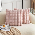 Neelvin Pink Faux Fur Cozy Soft Plaid Decorative Throw Pillow Covers 18x18 inch Set of 2,Velvet Pillowcase Cushion Case for Sofa Couch