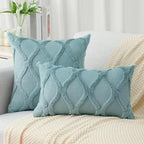 decorUhome Throw Pillow Covers 24x24 Inch Set of 2, Soft Plush Faux Fur Wool Aqua Couch Pillow Covers, Decorative Neutral Pillow Cases for Bed Sofa Living Room Home Decor