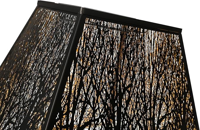Large Metal Lampshade New Pyramid Shape Design 8'' Top 14'' Bottom 11'' Height ALUCSET Square Bell Shade Lamp Shade Forest Design Black and Gold fits for Table Lamps and Floor Lamps