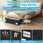 2 Pack Under Bed Storage with Wheels 10" Height, Rolling Storage Bins XXL 60L, Underbed Shoe Storage Containers with Label & Clear Lid, Dorm Under bed Drawers for Clothes, Shoes, Quick Assembly, Black