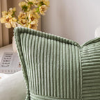 MIULEE Decorative Throw Pillow Covers for Couch Bed Livingroom 18x18 Inch Set of 2 Light Olive Green Boho Accent Throw Pllows Broadside Striped Patchwork Soft Corduroy Summer Pillowcases